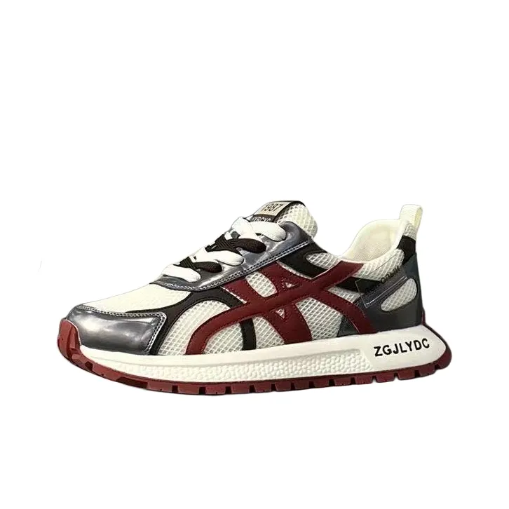 AMICNIEGD Running Shoes Men Low Top Yellow/Gray Red-4