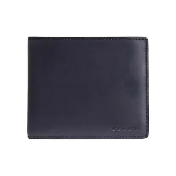 COACH Billfold Wallet Polished Buffalo Leather Wallet Men's Denim Blue