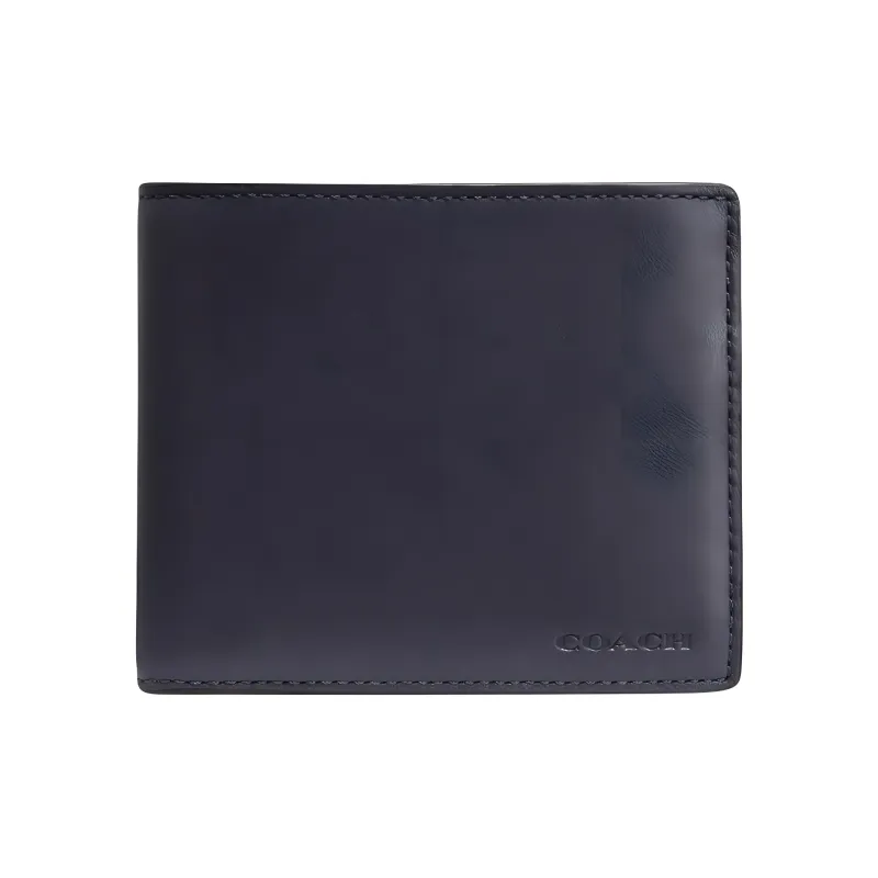 COACH Billfold Wallet Polished Buffalo Leather Wallet Men's Denim Blue-0