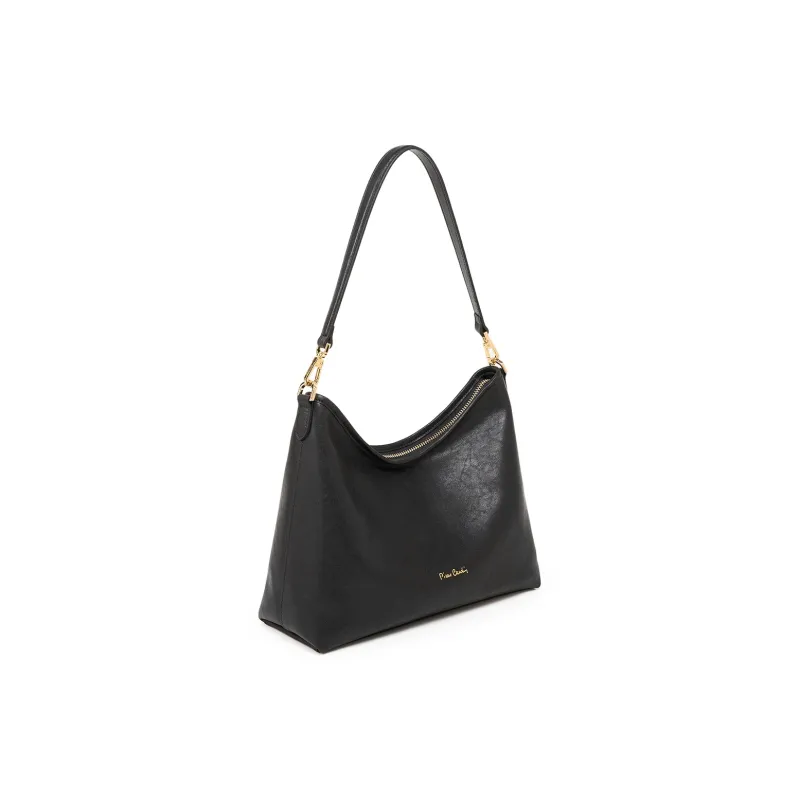 PIERRE CARDIN Cow Leather Shoulder Bag, Crossbody Bag, Tote Bag Women's Black/Beige-2