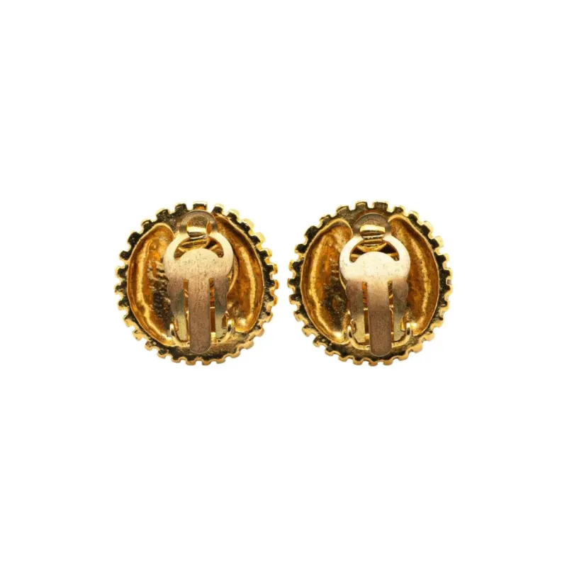 CHANEL 1970 1980 Plated Cc Round Clip On Earrings Costume Earrings-1