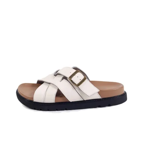 Schilling Rubber Sole Abrasion Resistant Slip Resistant Slide Slippers Women's Ecru