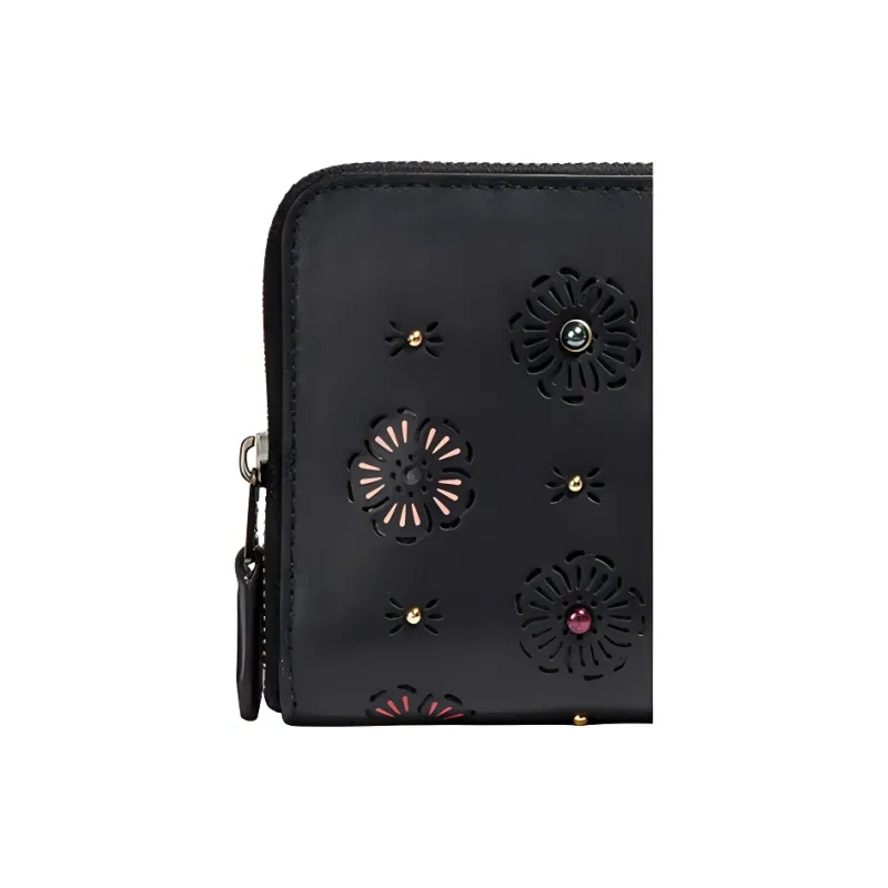 COACH Zip Around Leather Clutches Card Holder Wallet Medium Size Women's Black-4