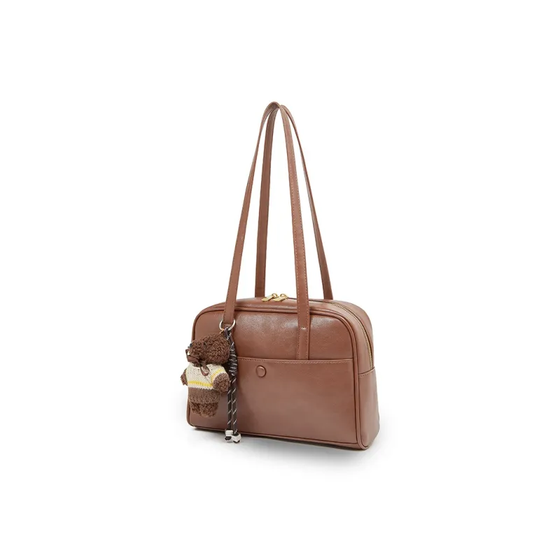 Old Man's Head Synthetic Leather Bowling Bag, Shoulder Bag Women's Coffee/Brown/Black-14
