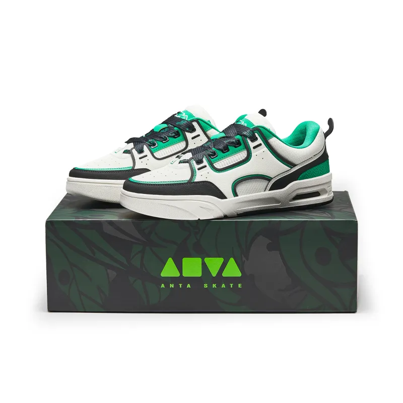 Anta Slip Resistant Shock Absorbers Mid Top Skateboard Shoes Women's White Black Green-0