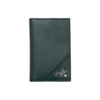 PRADA Saffiano Cow Leather Card Holder Men's Dark Green