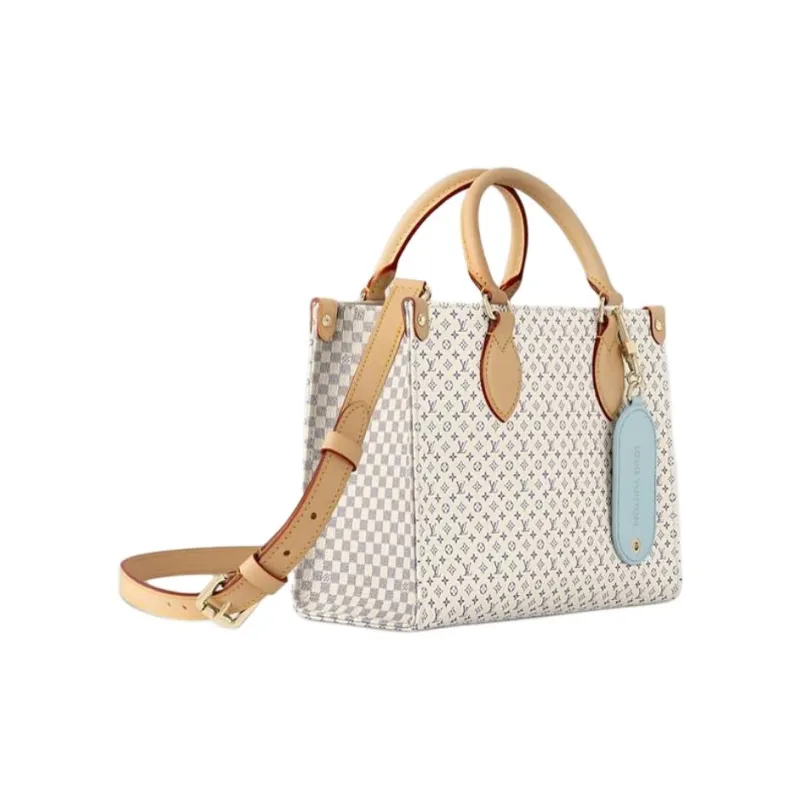 LOUIS VUITTON ONTHEGO Calfskin Tote Bag, Shopping Bag, Handbag Trumpets Women's Sky Blue-1