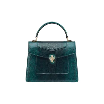 BVLGARI Serpenti Forever Leather Crossbody Handbag Medium Size Women's Green