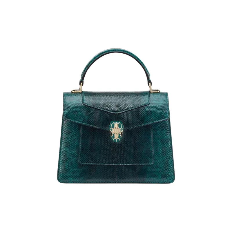 BVLGARI Serpenti Forever Leather Crossbody Handbag Medium Size Women's Green-0