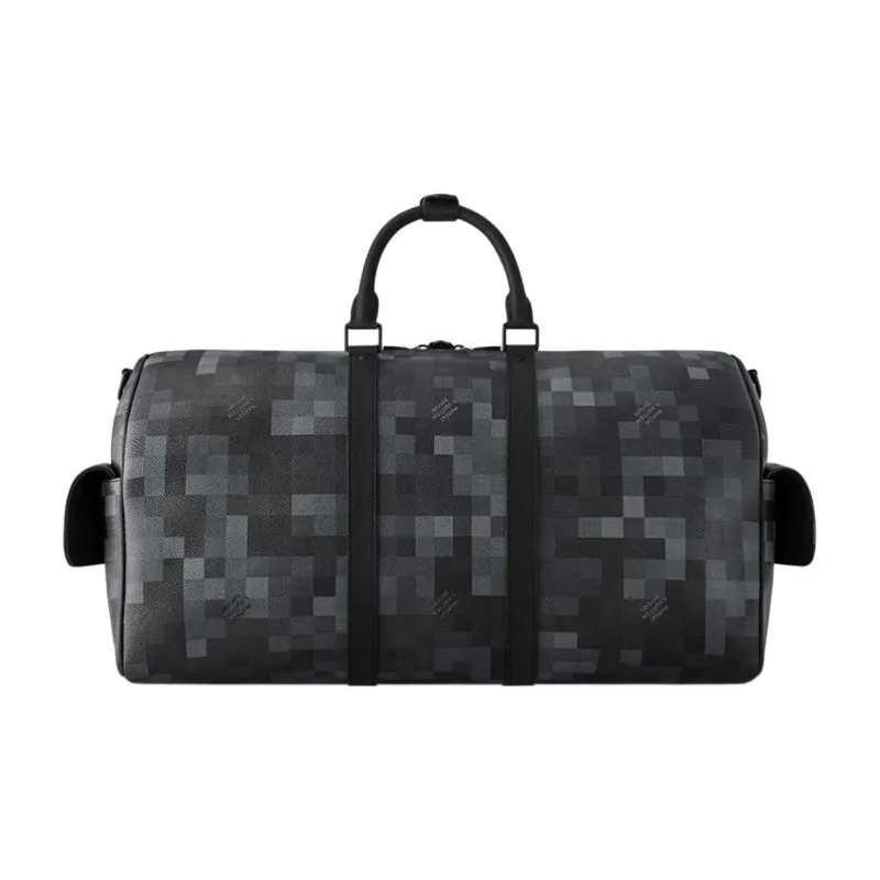 LOUIS VUITTON KeepallBandoulière Damoflage Black Coated Canvas One Shoulder Crossbody Bag, Travel Bag Men's Black-2