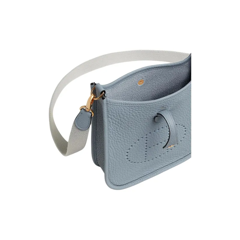 HERMES Evelyne Clemence Bullock Leather Crossbody Bag, Shoulder Bag Women's Linen Blue & Pearl Gray-3