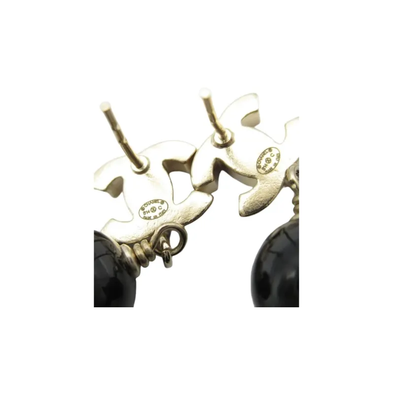 CHANEL Gold Plated Earrings Unisex Black-4