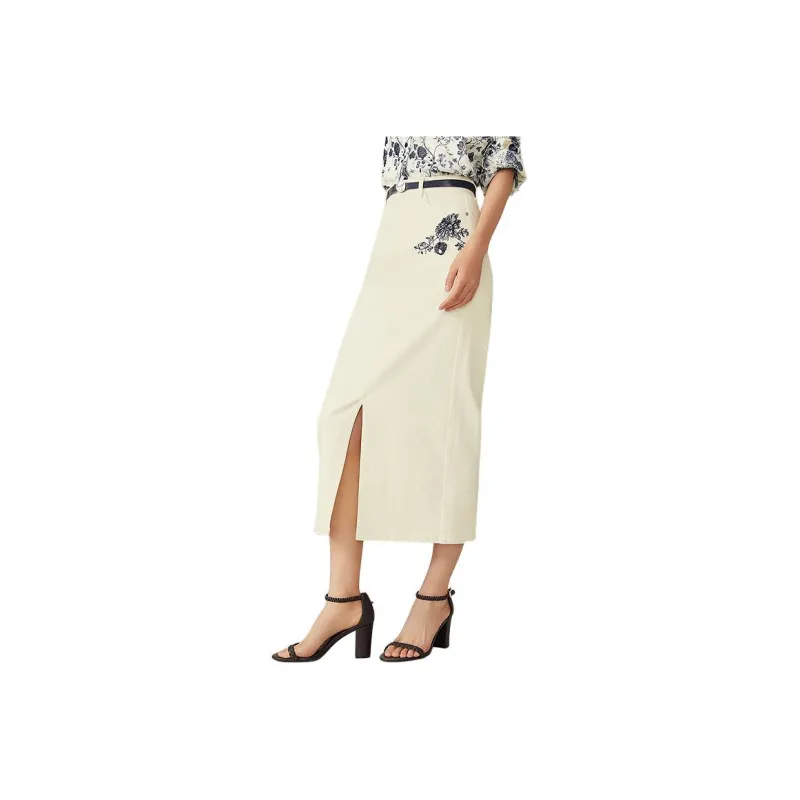 Yiner Denim Long Skirts Women's White-0
