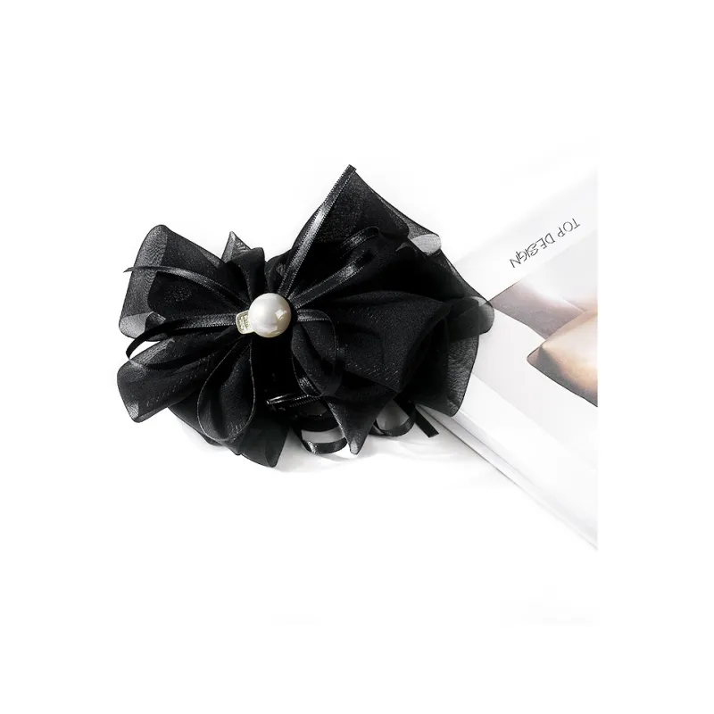 ROYALSASA Silk Chiffon, Faux Pearl Hair Clips Women's-4