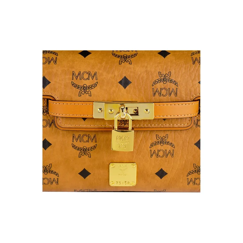MCM Coated Canvas Kelly Bag, Shoulder Bag, Crossbody Bag, Handbag Mini Women's Brown Cognac-4
