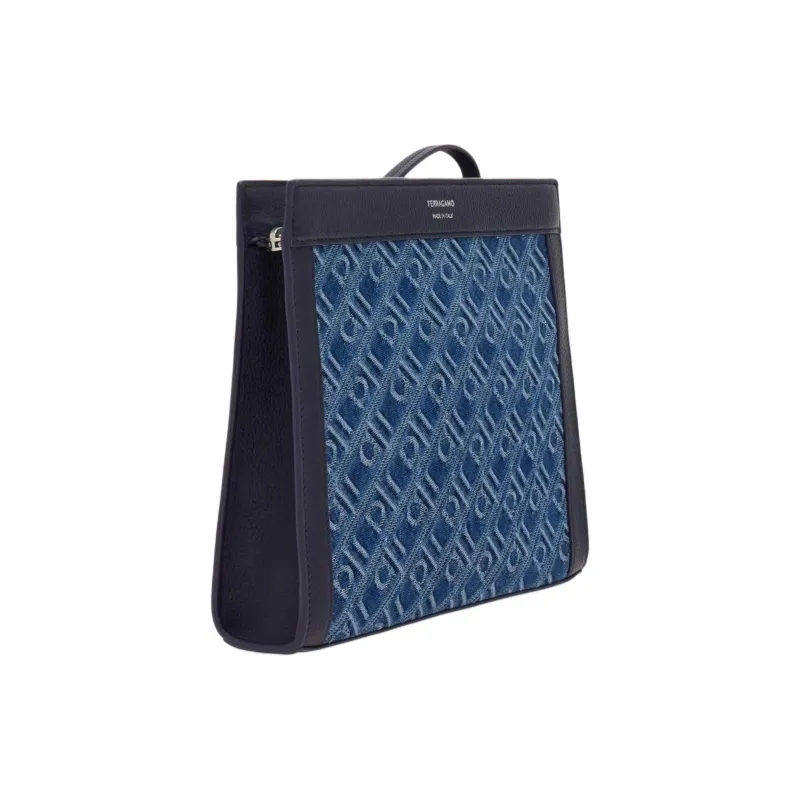 FERRAGAMO Cow Leather Clutch Men's Denim Color-1