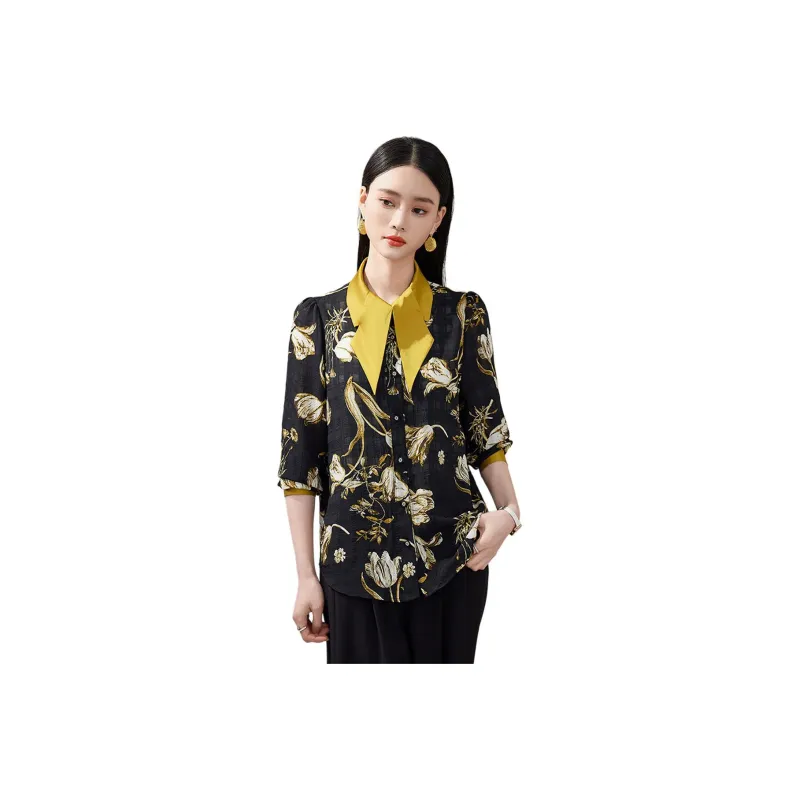 Hang Yi Court Shirts Women's Black Floral-0