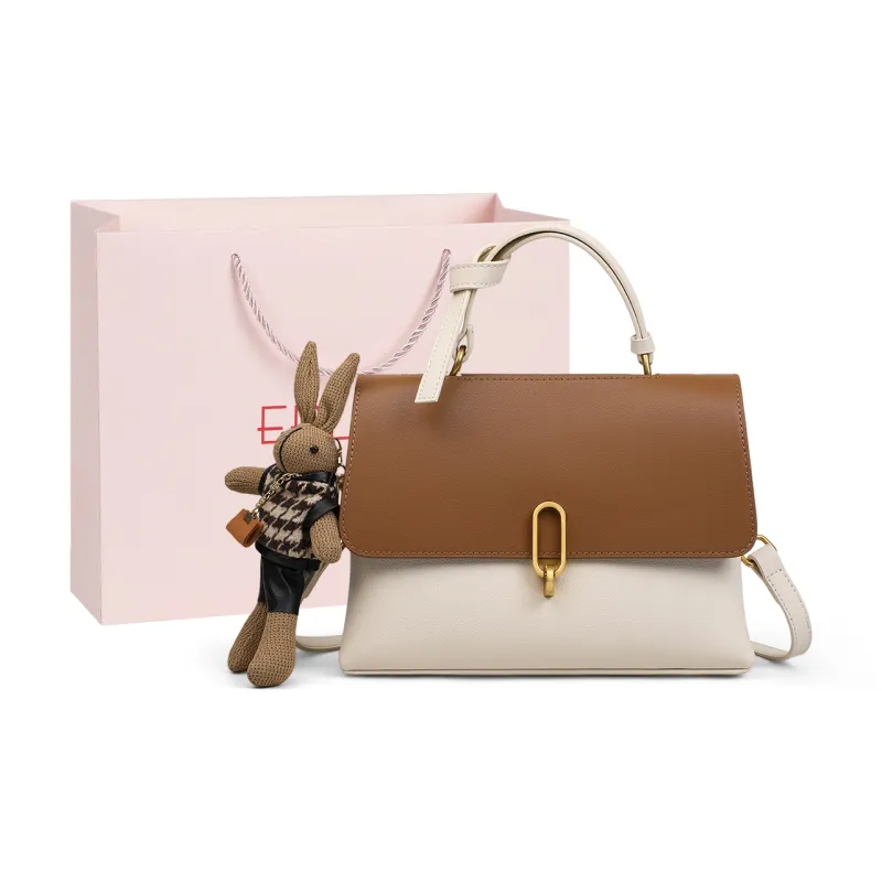 EBLAN Cow Leather Handbag, Shoulder Bag, Crossbody Bag Regular Women's White & Coffee-0