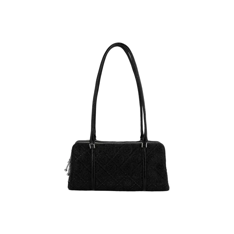 TORY BURCH T Monogram Fabric Handbag Shoulder Bag Small Size Women's Black-0