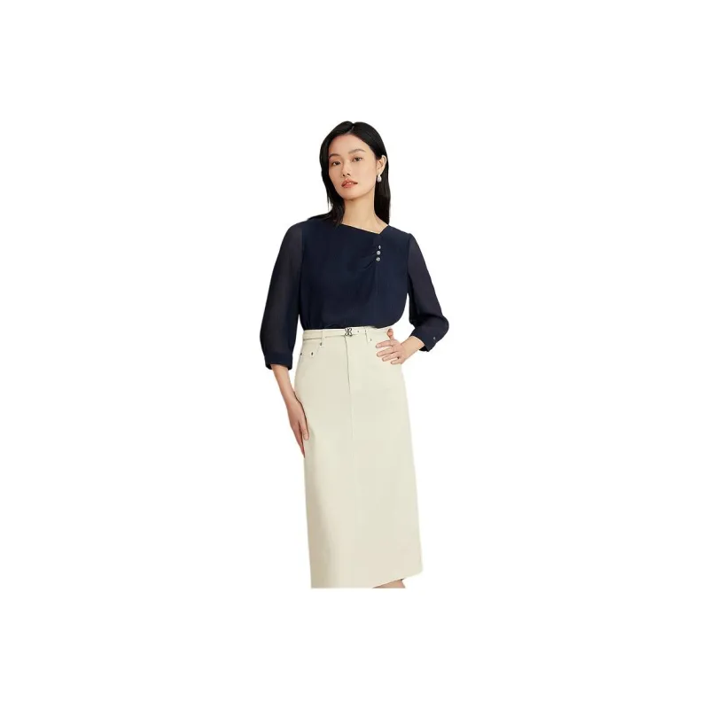 Yiner Shirts Women's Navy Blue-0
