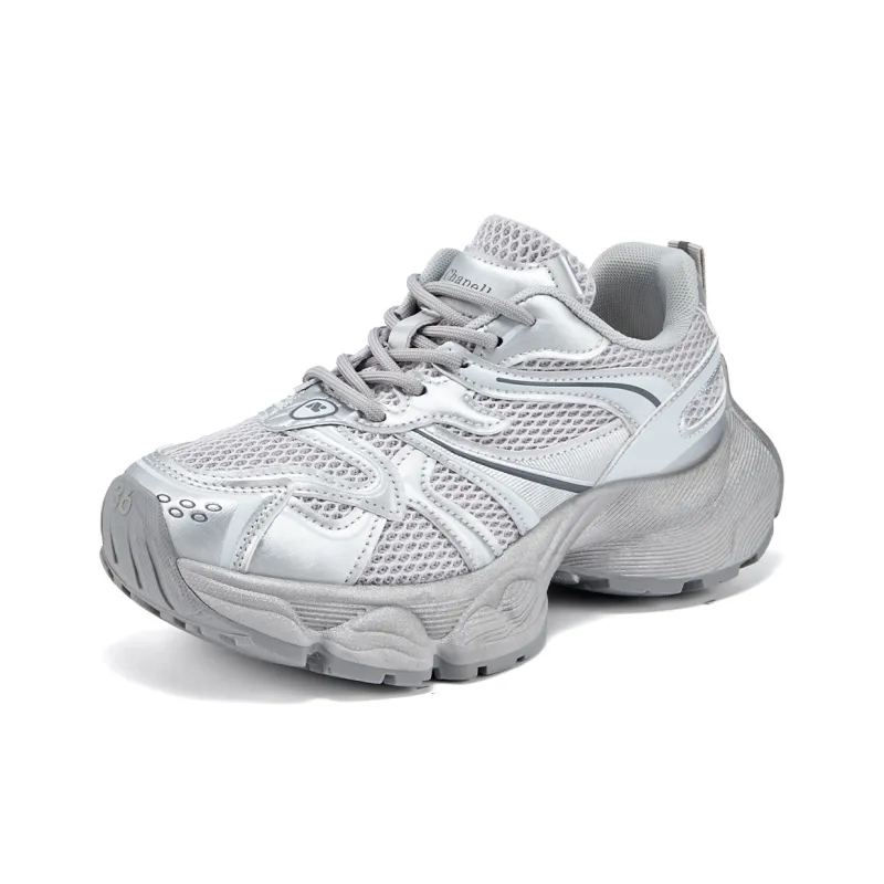 La Chapelle Abrasion Resistant Low Top Chunky Sneakers Women's Silver-1