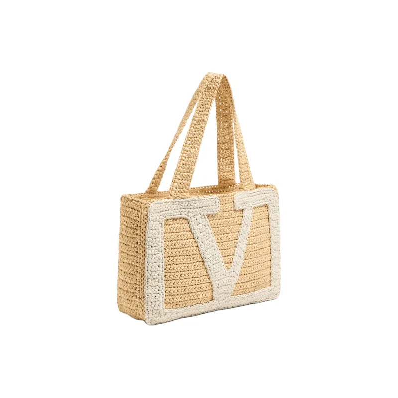 Valentino Raffia Tote Bag, Shopping Bag, Handbag Medium Size Women's Natural Color-1