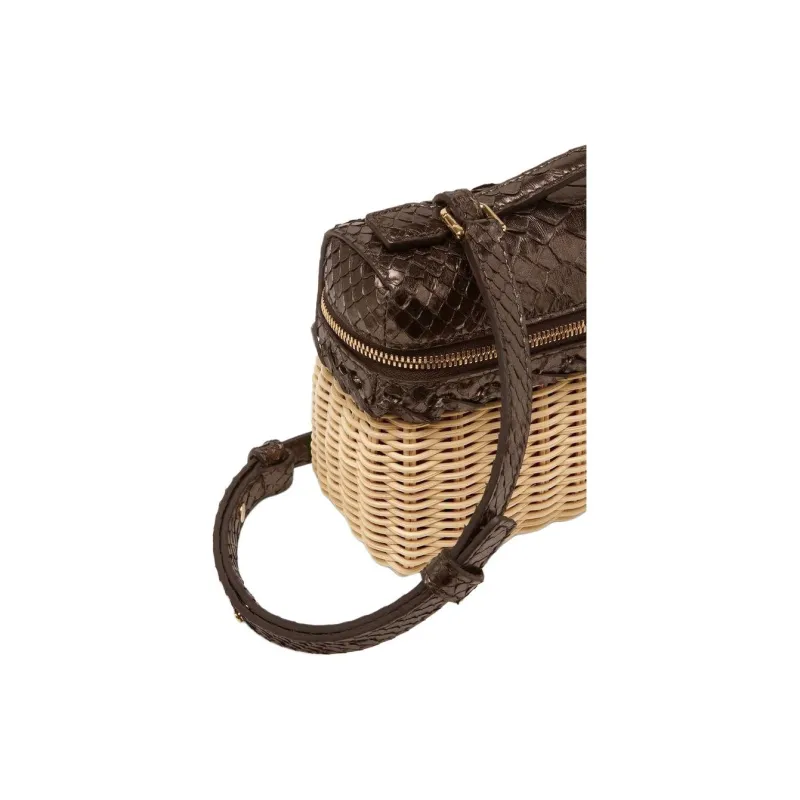 Loro Piana Wicker Wood Shoulder Bag Women's Malt Bronze Brown & Sun Gold-4