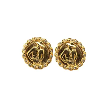CHANEL 1970 1980 Plated Mademoiselle Clip On Earrings Costume Earrings
