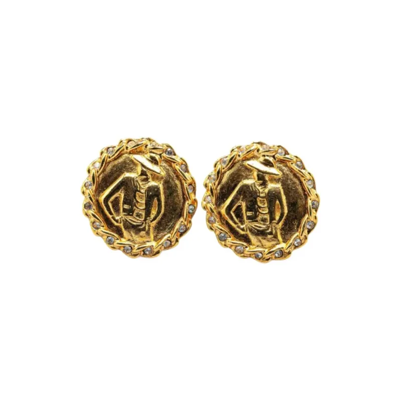 CHANEL 1970 1980 Plated Mademoiselle Clip On Earrings Costume Earrings-0