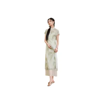 3COLOUR Two Piece Skirt Sets Women's Green Beige Floral