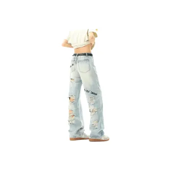 Qnxeey Jeans Unisex Light Blue