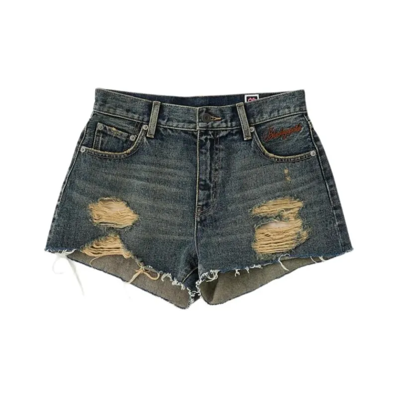 MOUSSY BlackEyePatch Co brand Denim Shorts Women's Blue-0