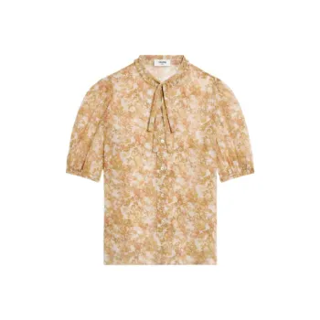 CELINE Thin Lavallière Blouse In Silk Georgette Shirt Women's Yellow
