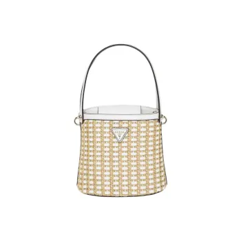 GUESS Fabric Bucket Bag Handbag Medium Size Women's Natural & White