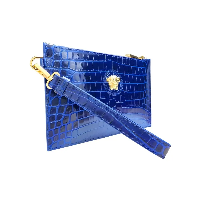VERSACE Cow Leather Clutch Men's Blue-1