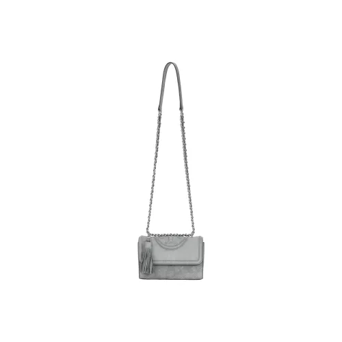TORY BURCH Fleming Leather Crossbody Bag, Shoulder Bag Trumpets Women's Gray