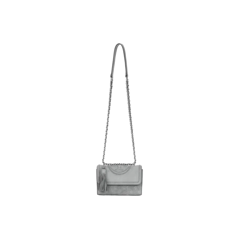 TORY BURCH Fleming Leather Crossbody Bag, Shoulder Bag Trumpets Women's Gray-0