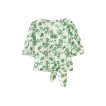 SHUIYUNJIAN Shirts Women's Forest Green Floral
