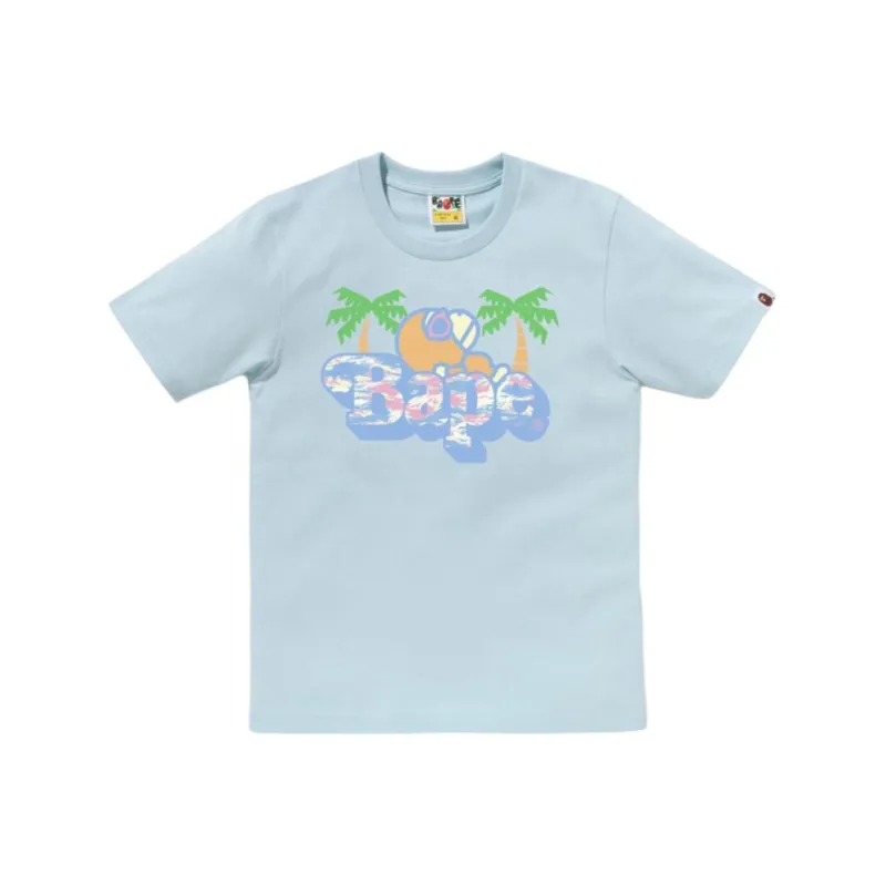 Bape Palm Tree Pattern Milo On Bape Tee White-0