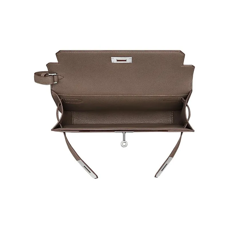 HERMES Kelly Depeches Calfskin Clutch Regular Women's 18 Etoupe Elephant Gray-1