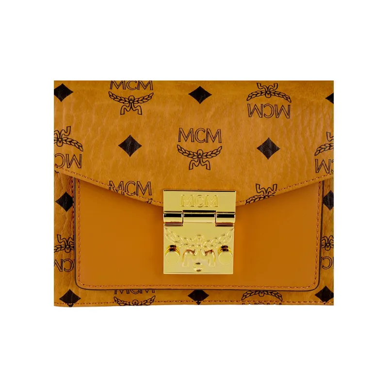 MCM Patricia Flap Lock Crossbody Mini Visetos Cognac-4