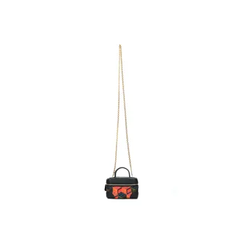 MCM Jacquard Fabric With Cow Leather Makeup Case Box Bag Crossbody Bag Handbag Extra Mini Women's Black Red Multicolor