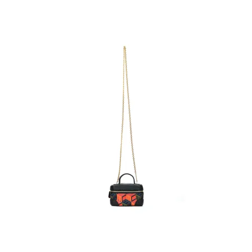 MCM Jacquard Fabric With Cow Leather Makeup Case Box Bag Crossbody Bag Handbag Extra Mini Women's Black Red Multicolor