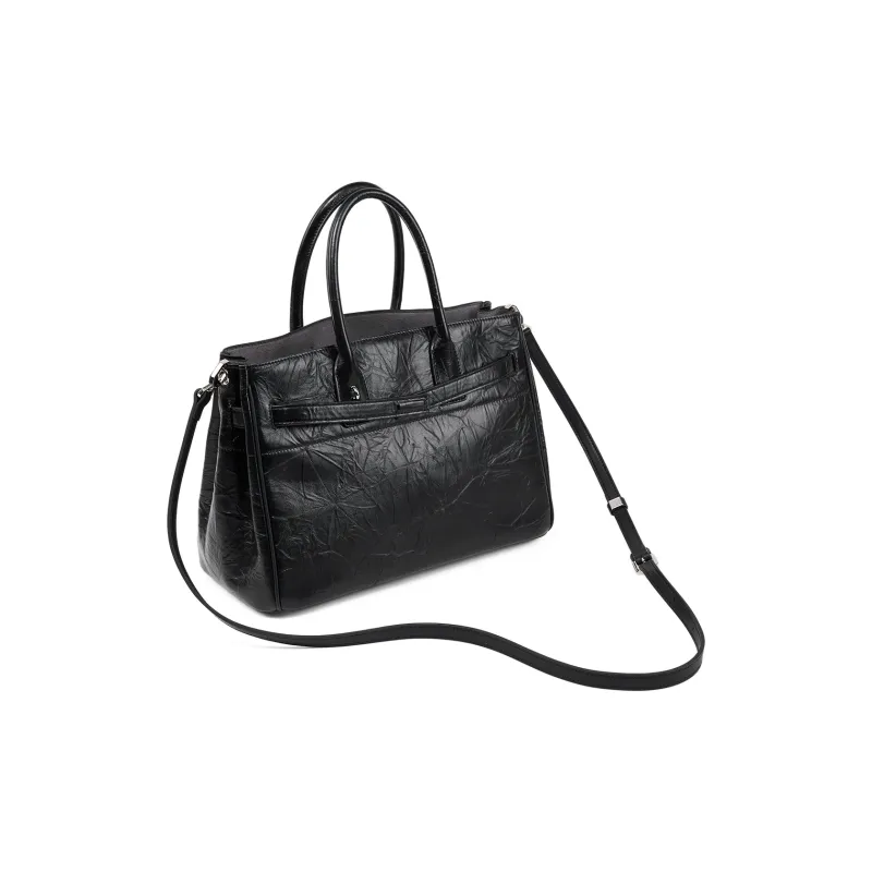 PIERRE CARDIN Cow Leather Shoulder Bag, Handbag Tubas Women's Black/Ecru-1
