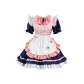 Navy Blue Dress+Apron+Headdress+Bowknot+Small Cat Paw