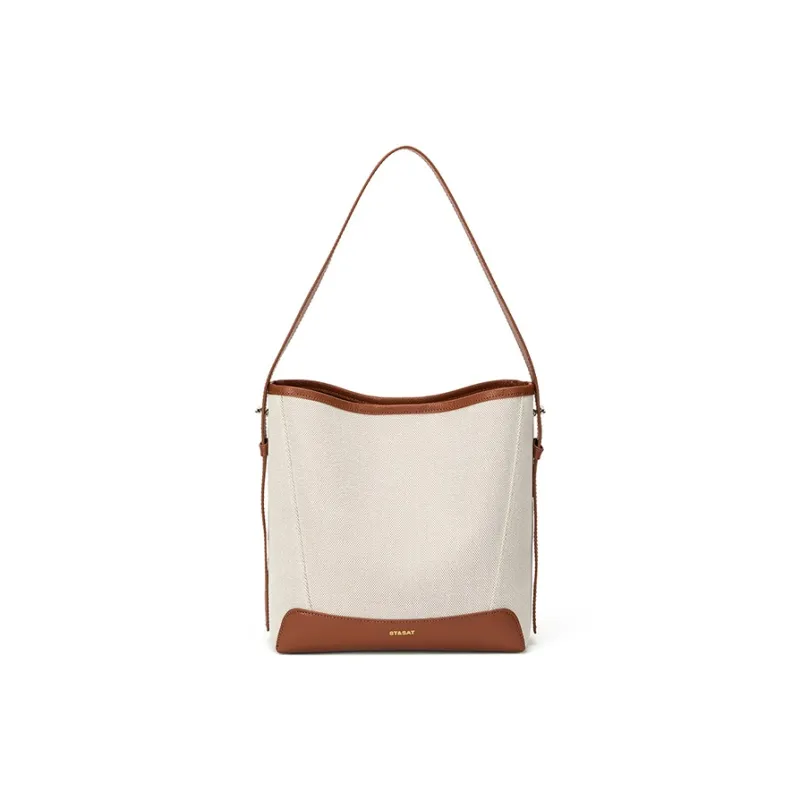 ST&SAT Synthetic Leather Bucket Tote Handbag, Crossbody Bag, Shoulder Bag Women's White-0