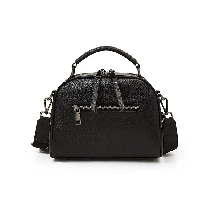 Old Man's Head Top Grain Cow Leather Handbag Regular Women's Black-5