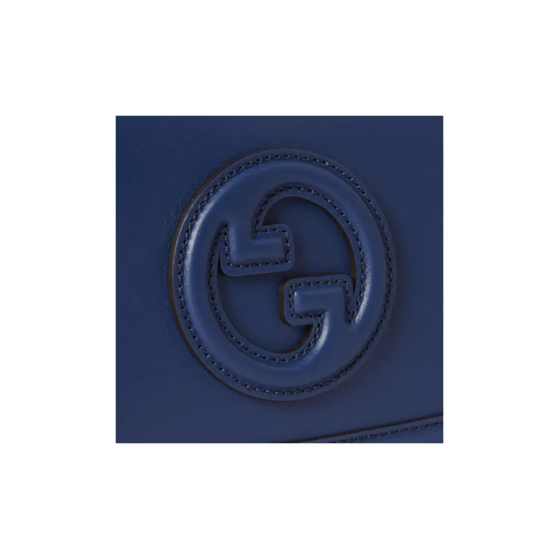 GUCCI Blondie Leather Shoulder Bag, Handbag Medium Size Women's Blue-6