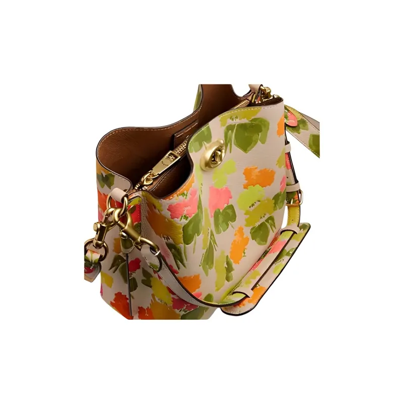 COACH Willow Split Cow Leather Bucket Bag, Portable Crossbody Bag, Shoulder Bag Women's Yellow Green-4