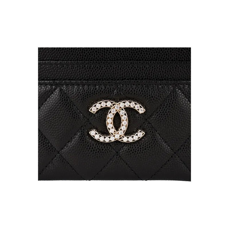 CHANEL Grain Cow Leather Card Holder Women's Black-4